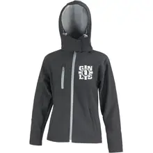 Bestickte Damen Softshell Kapuzenjacke - GNLS, Kreuz Vorderseite