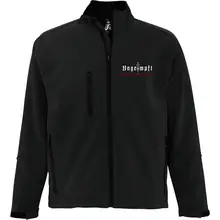 Bestickte Herren Softshelljacke "3-lagig" - Ungeimpft, Steckt euch eure Impfung in den Arsch Vorderseite