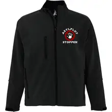 Bestickte Damen Softshelljacke "3-lagig" - Asylflut stoppen Vorderseite