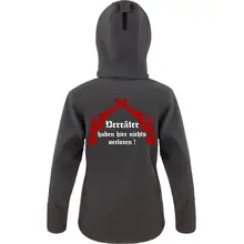 Bestickte Damen Softshell Kapuzenjacke - Kameradschaft mehr als nur ein Wort Rückseite