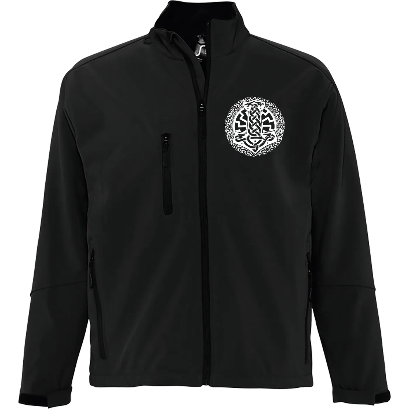 Bestickte Herren Softshelljacke "3-lagig" - Schwarze Sonne, Thorhammer