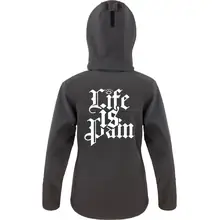 Bestickte Damen Softshell Kapuzenjacke - Life is Pain Rückseite