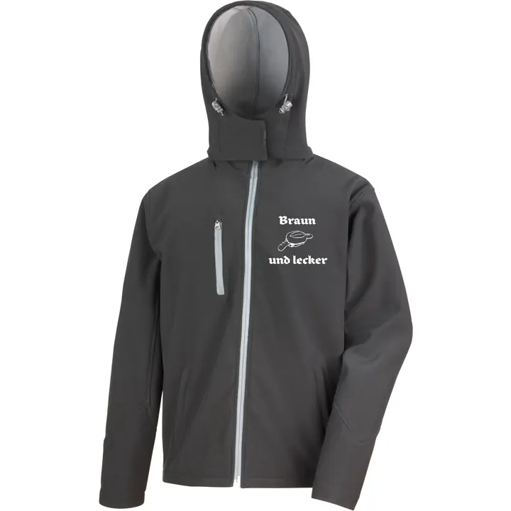 Bestickte Herren Softshell Kapuzenjacke - Braun und lecker