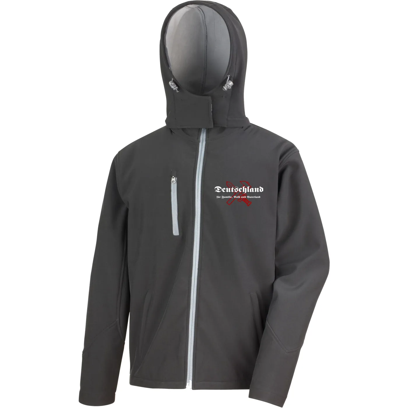 Bestickte Herren Softshell Kapuzenjacke - Deutschland für Familie, Volk und Vaterland