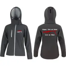 Bestickte Damen Softshell Kapuzenjacke - Mg42 Einigkeit, Recht und Freiheit Vorder- und Rückseite