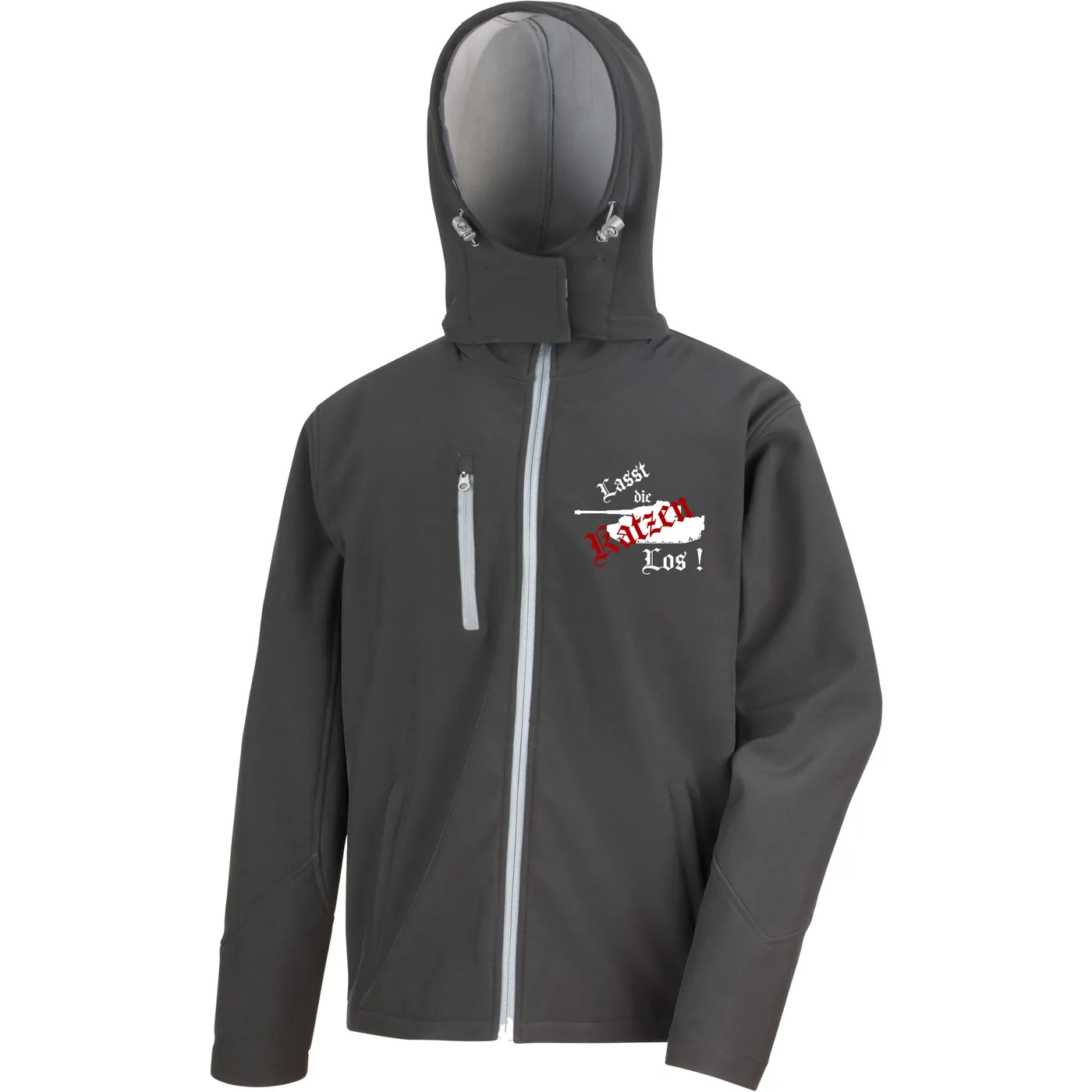 Bestickte Herren Softshell Kapuzenjacke - Lasst die Katzen los
