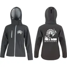 Bestickte Damen Softshell Kapuzenjacke - Germania Vorder- und Rückseite
