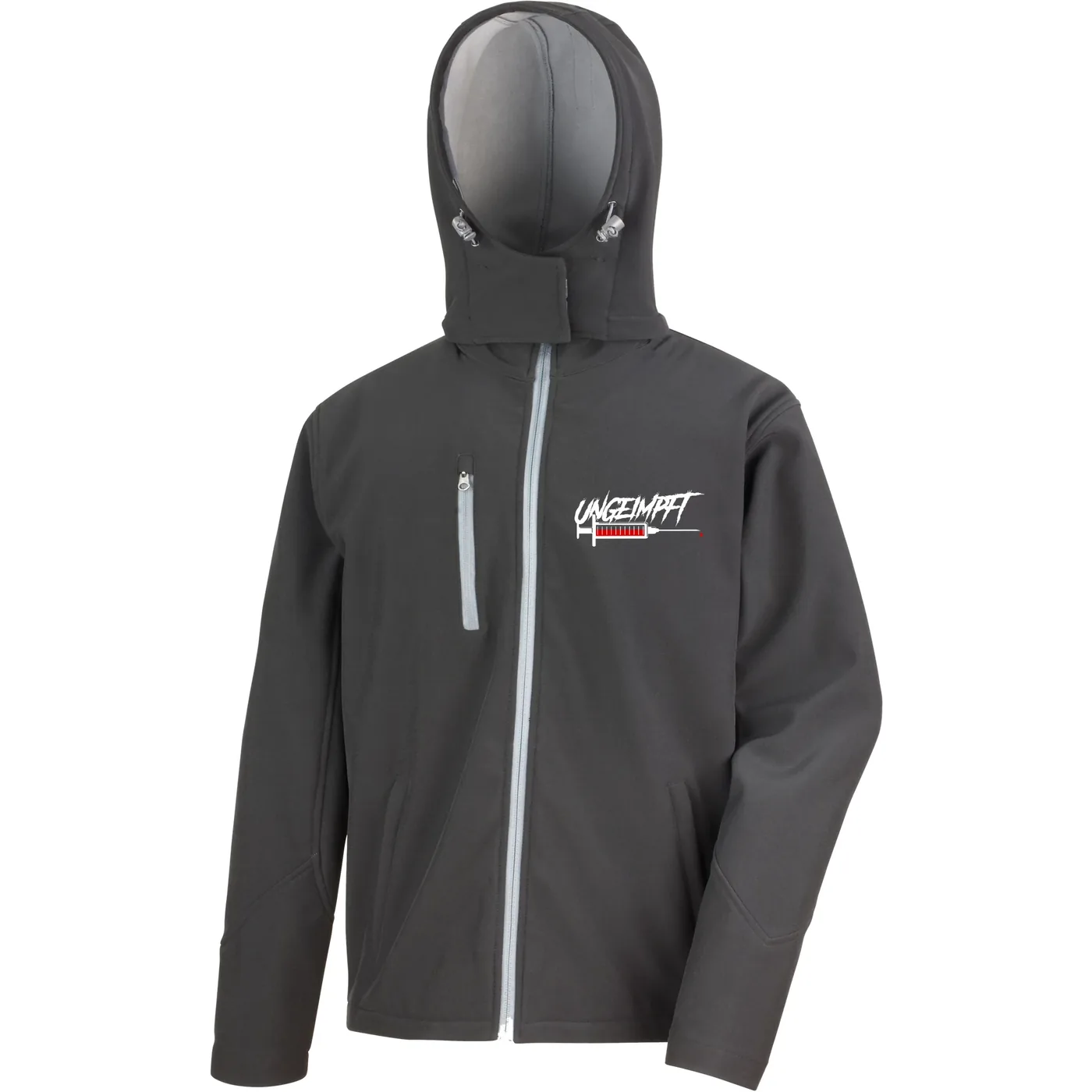 Bestickte Herren Softshell Kapuzenjacke - Ungeimpft, Spritze