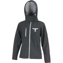 Bestickte Damen Softshell Kapuzenjacke - Adler, Kreuz Vorderseite
