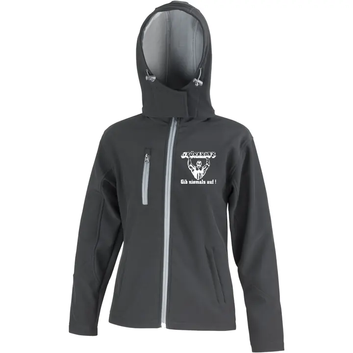 Bestickte Damen Softshell Kapuzenjacke - Störkraft gib niemals auf