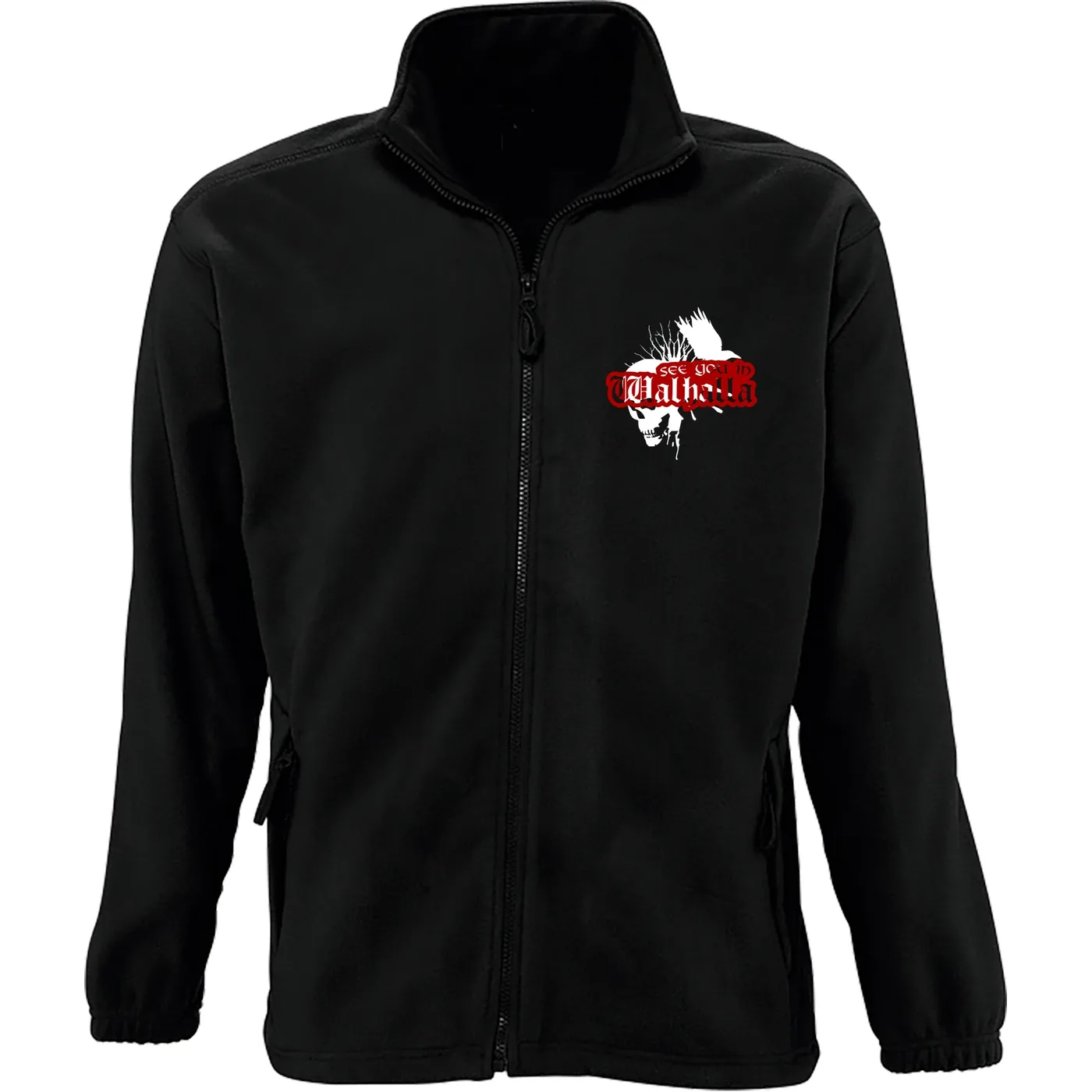 Bestickte Herren Standard Fleecejacke - See you in Walhalla, Totenkopf