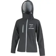Bestickte Damen Softshell Kapuzenjacke - Braun und lecker Vorderseite