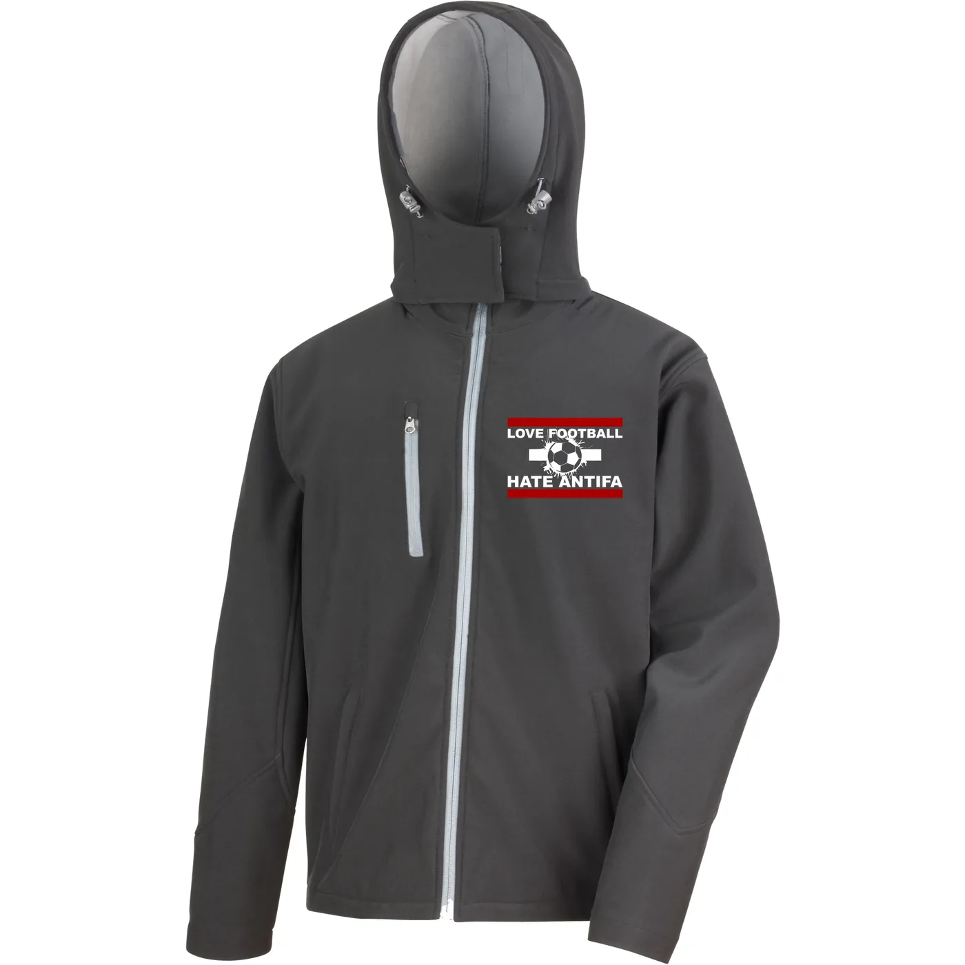 Bestickte Herren Softshell Kapuzenjacke - Love Football hate Antifa
