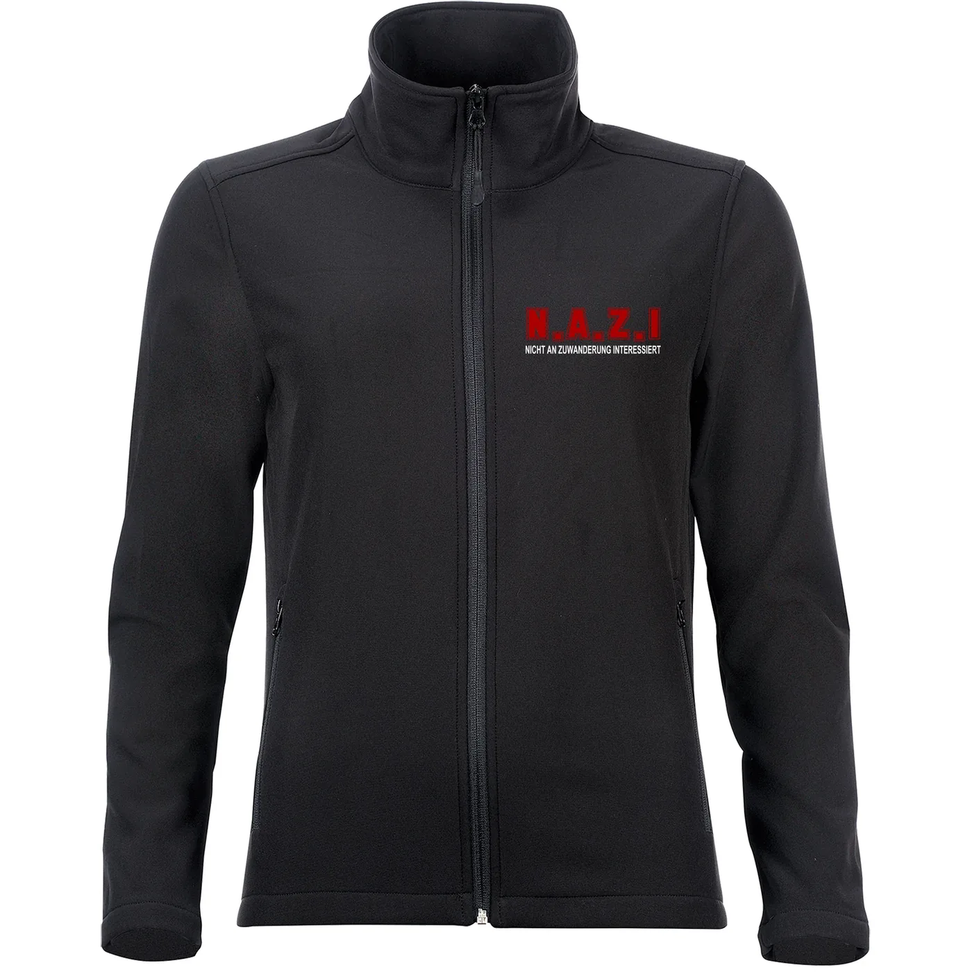 Bestickte Damen Softshelljacke "2-lagig" - Nicht an Zuwanderung interessiert, Fahne