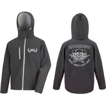 Bestickte Herren Softshell Kapuzenjacke - Anti-Antifa Vorder- und Rückseite