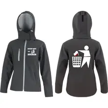 Bestickte Damen Softshell Kapuzenjacke - Keinen Bock auf Zecken Vorder- und Rückseite