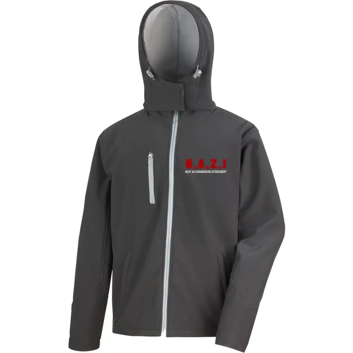 Bestickte Herren Softshell Kapuzenjacke - Nicht an Zuwanderung interessiert, Fahne
