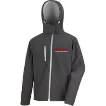 Bestickte Herren Softshell Kapuzenjacke - Nicht an Zuwanderung interessiert, Fahne Vorderseite