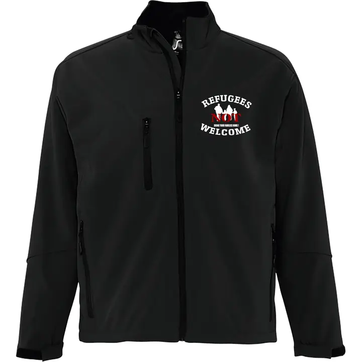 Bestickte Damen Softshelljacke "3-lagig" - Refugees not welcome