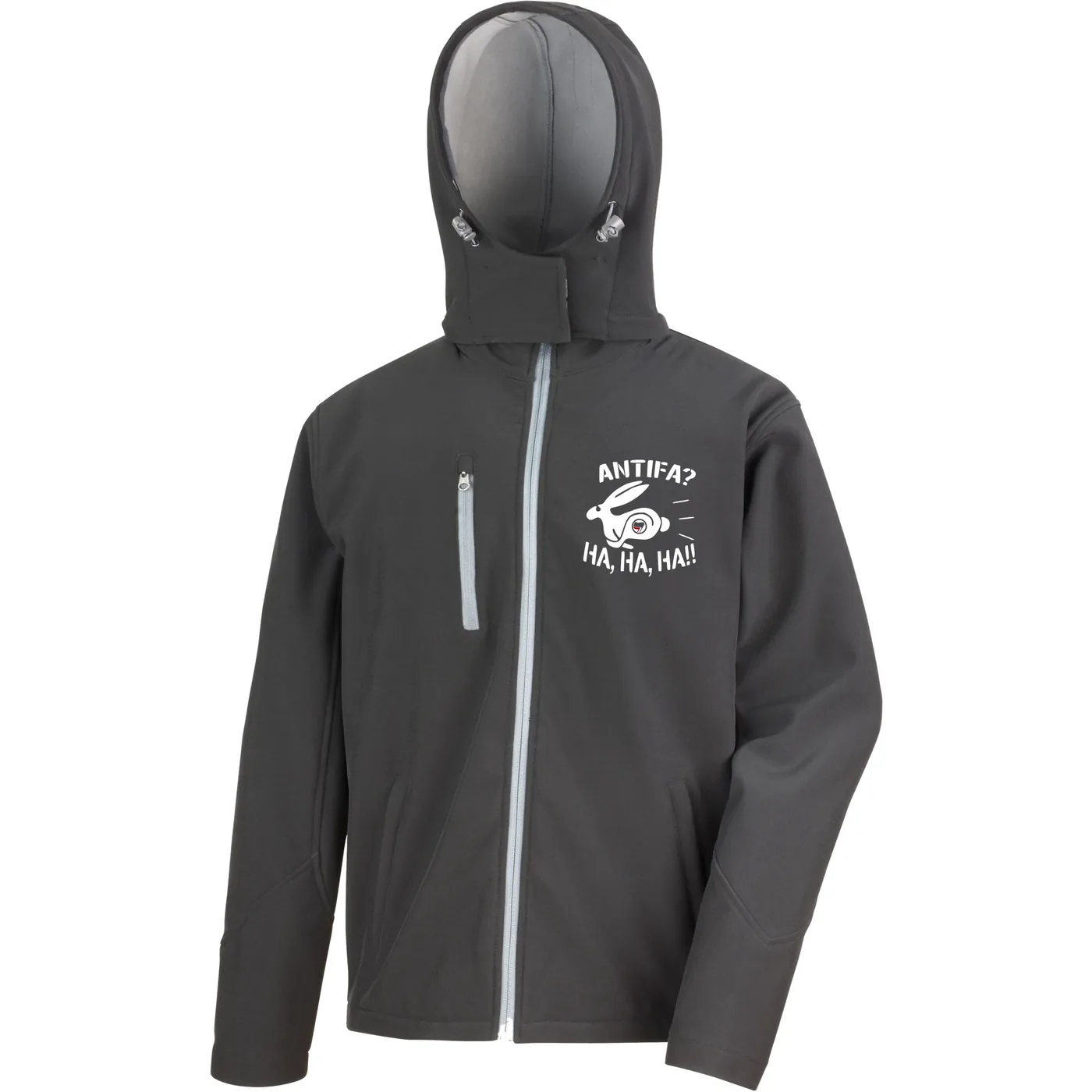 Bestickte Herren Softshell Kapuzenjacke - Antifa, ha ha ha