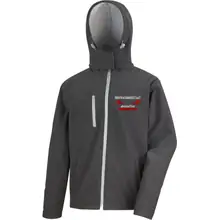 Bestickte Herren Softshell Kapuzenjacke - Überwachungsstaat abschaffen Vorderseite