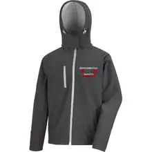 Bestickte Herren Softshell Kapuzenjacke - Überwachungsstaat abschaffen - gewählte Variante