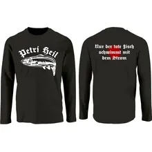 Herren Langarm Shirt - Petri Heil Vorder- und Rückseite