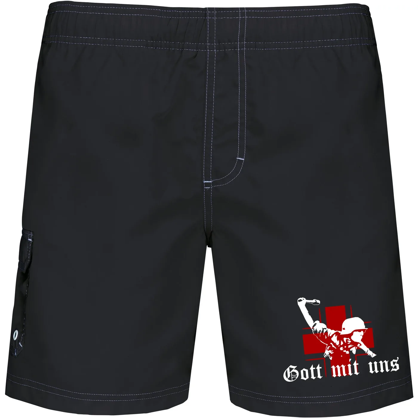 Bestickte Herren Badehose - Gott mit uns, Soldat