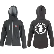 Bestickte Damen Softshell Kapuzenjacke - Good night left side Vorder- und Rückseite