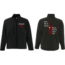 Bestickte Herren Softshelljacke "3-lagig" - Heute tolerant morgen fremd im eigenen Land Vorder- und Rückseite