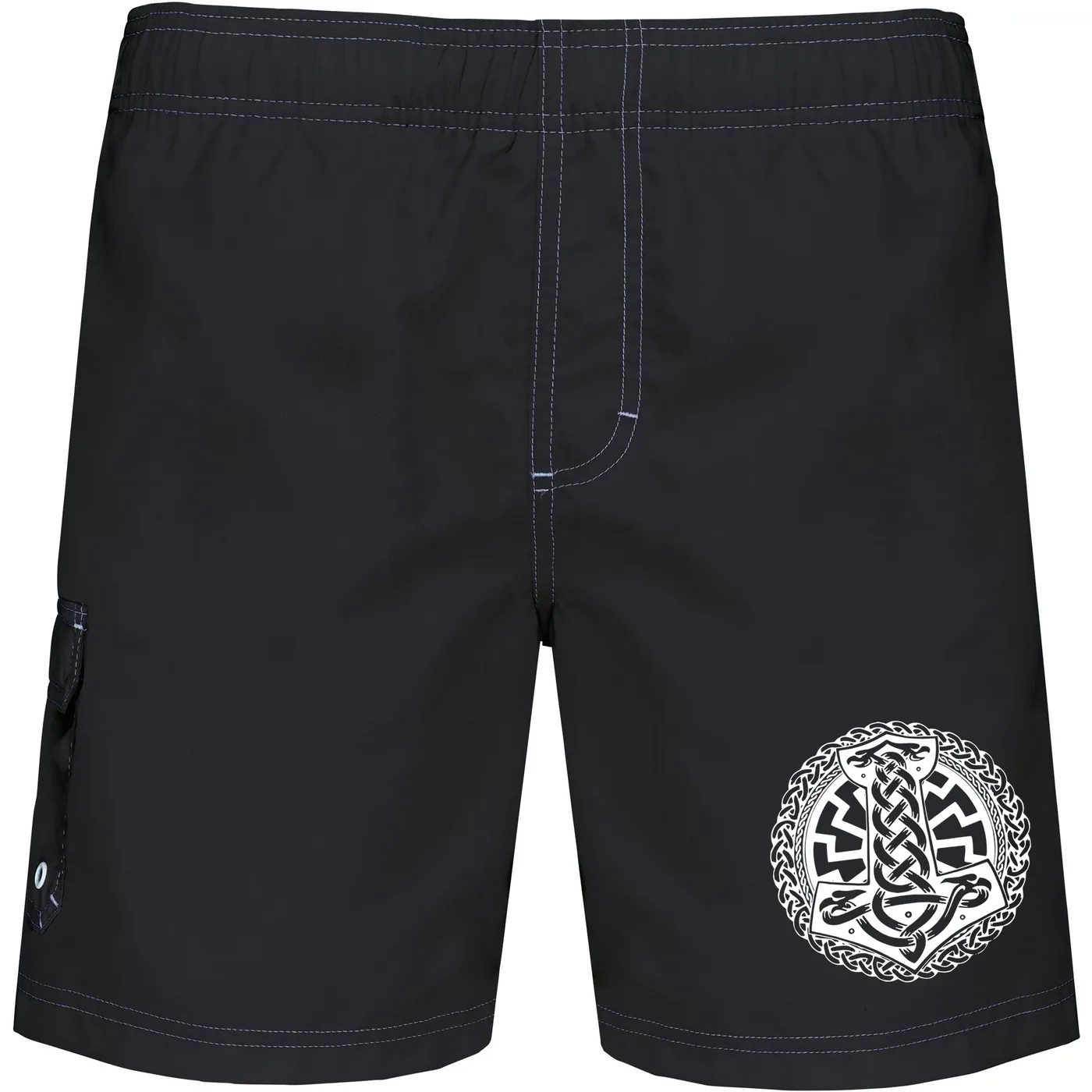 Bestickte Herren Badehose - Schwarze Sonne, Thorhammer