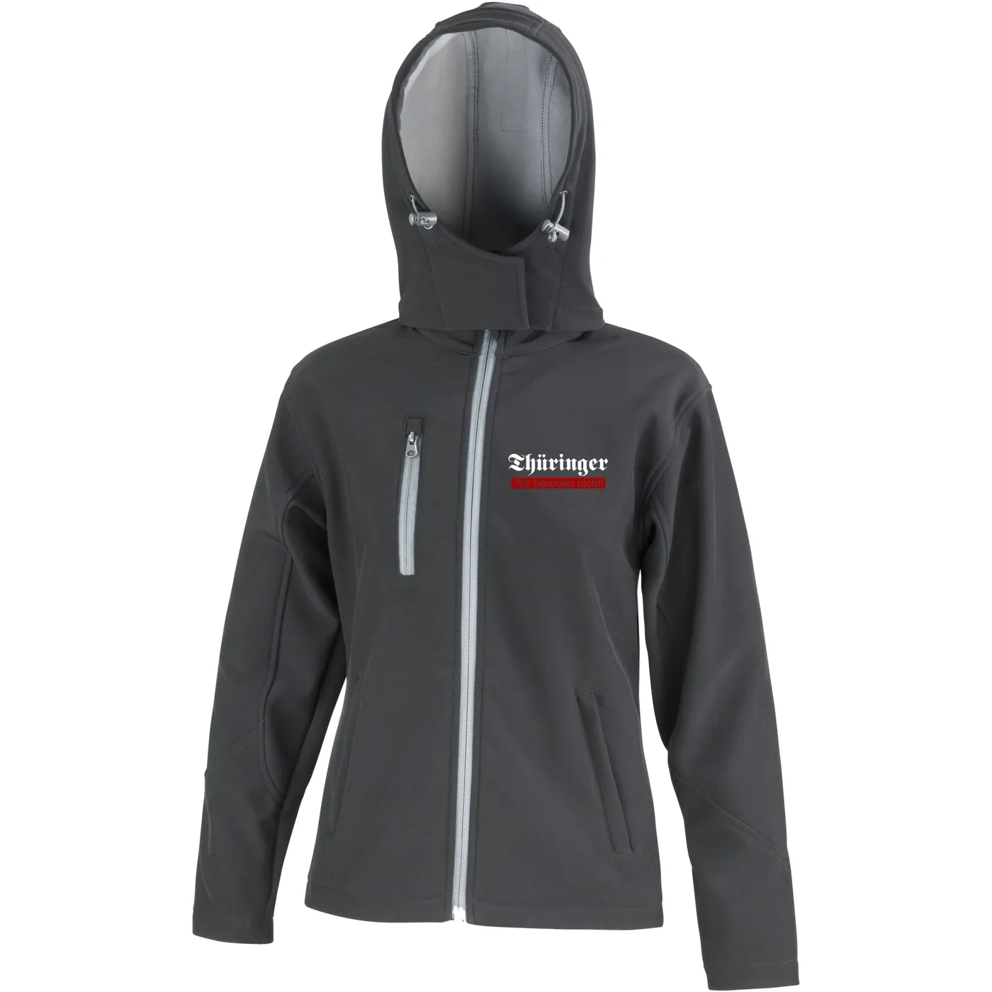 Bestickte Damen Softshell Kapuzenjacke - Thüringer, wir bereuen nicht