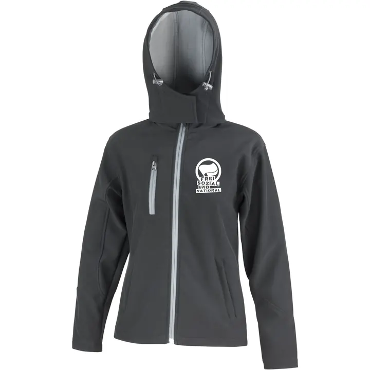 Bestickte Damen Softshell Kapuzenjacke - Komm zur Revolution