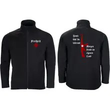 Bestickte Herren Softshelljacke "2-lagig" - Heute tolerant morgen fremd im eigenen Land Vorder- und Rückseite