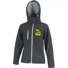 Bestickte Damen Softshell Kapuzenjacke - Raus mit die Viecher - gewählte Variante
