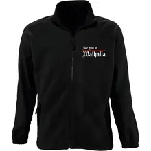Bestickte Herren Standard Fleecejacke - See you in Walhalla, Strich Vorderseite