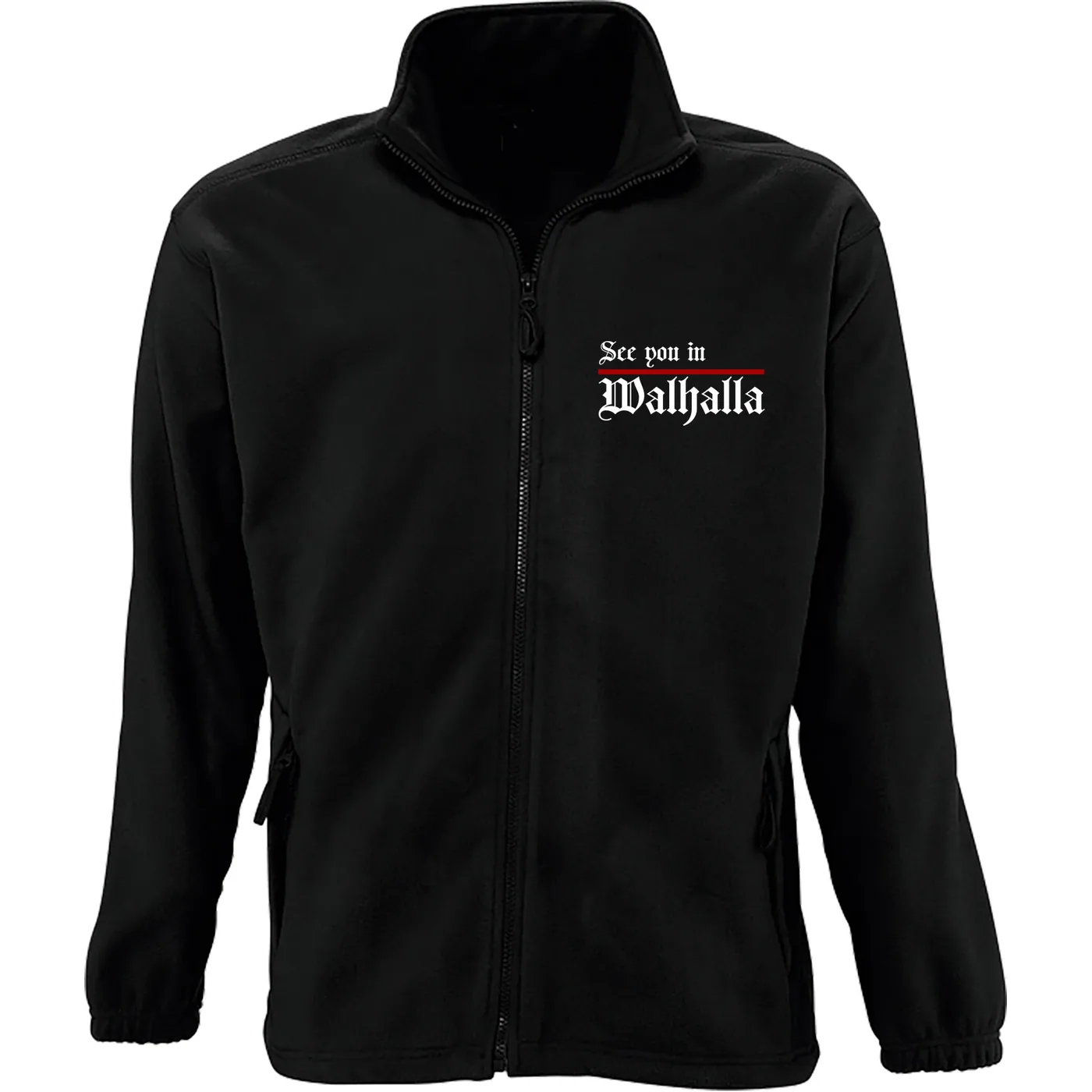 Bestickte Herren Standard Fleecejacke - See you in Walhalla, Strich