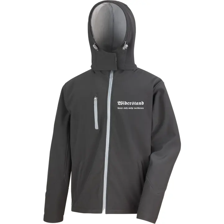 Bestickte Herren Softshell Kapuzenjacke - Widerstand lässt sich nicht verbieten