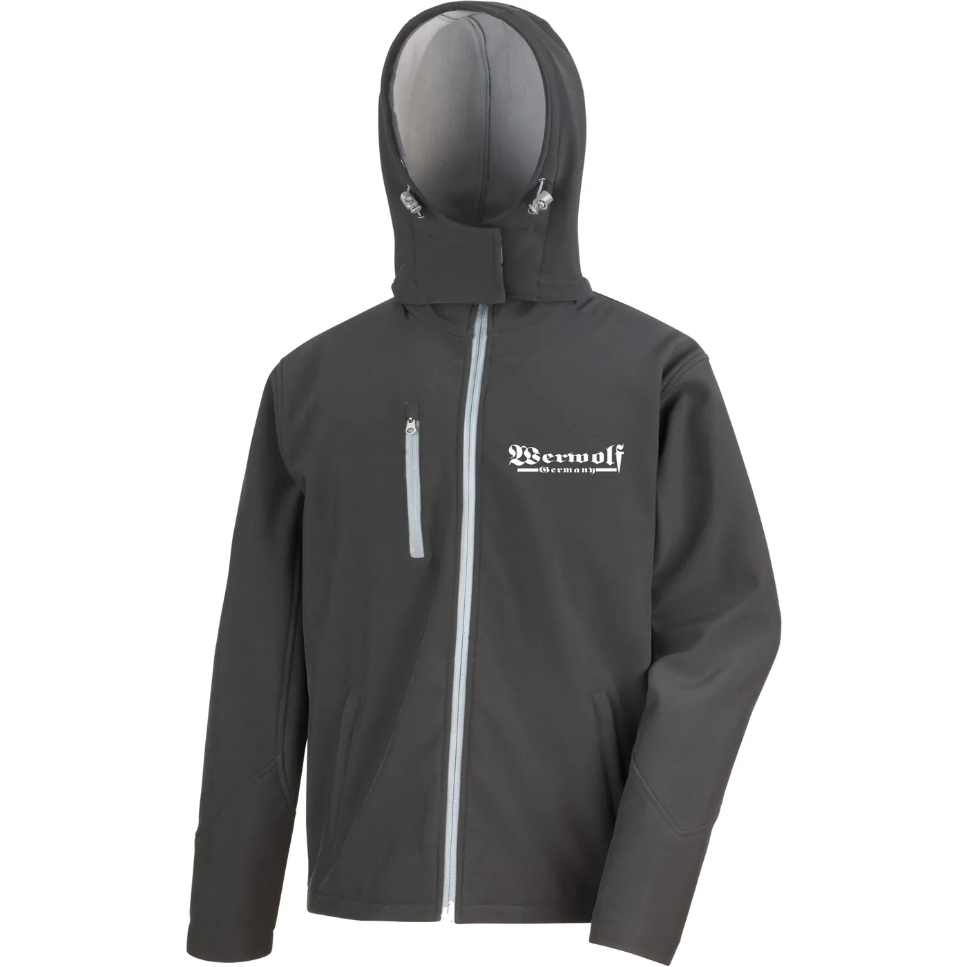 Bestickte Herren Softshell Kapuzenjacke - Werwolf Germany ohne Wolf