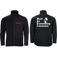 Bestickte Herren Softshelljacke "2-lagig" - Nicht an Zuwanderung interessiert, Fahne Vorder- und Rückseite