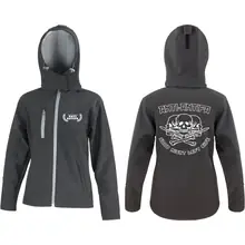 Bestickte Damen Softshell Kapuzenjacke - Anti-Antifa Vorder- und Rückseite