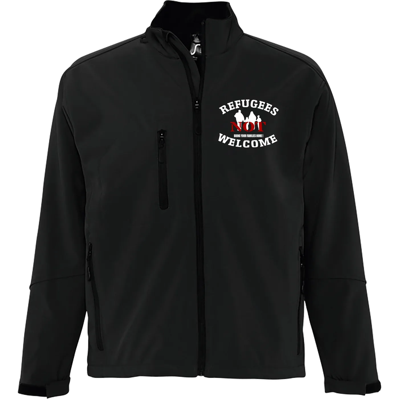Bestickte Herren Softshelljacke "3-lagig" - Refugees not welcome