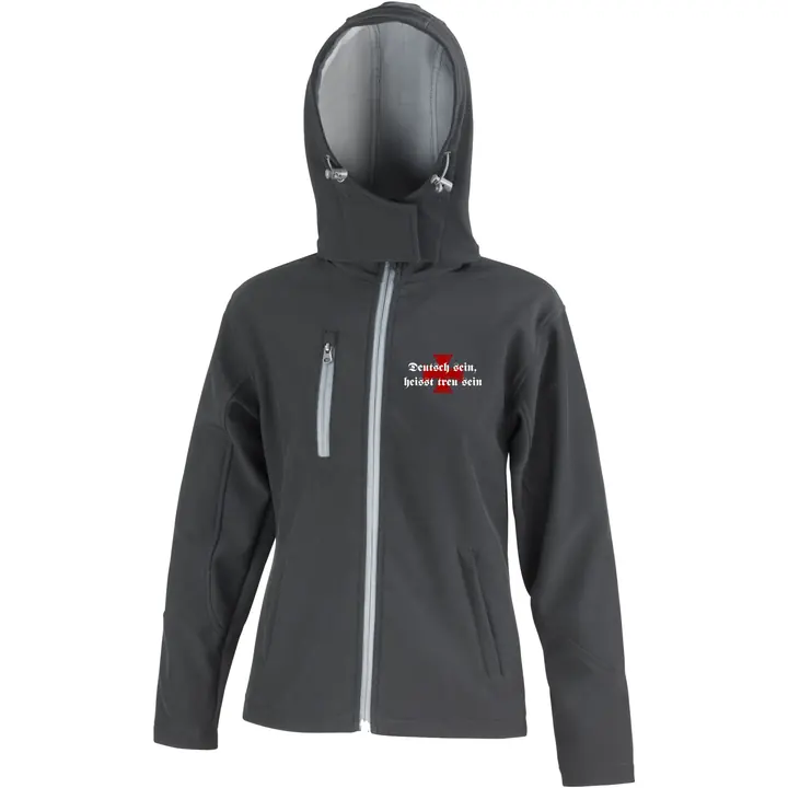 Bestickte Damen Softshell Kapuzenjacke - Deutsch sein, heißt treu sein