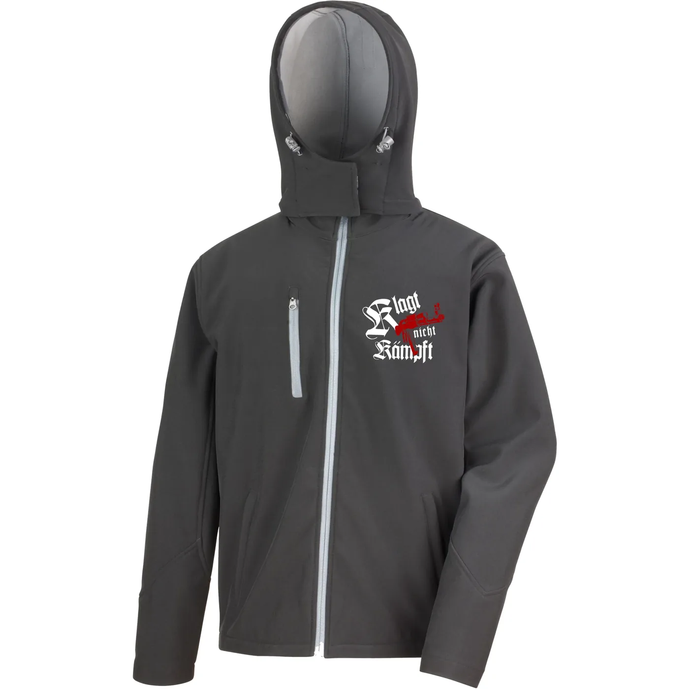 Bestickte Herren Softshell Kapuzenjacke - Klagt nicht kämpft, Ak47