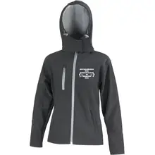 Bestickte Damen Softshell Kapuzenjacke - Bückt euch schön weiter Vorderseite
