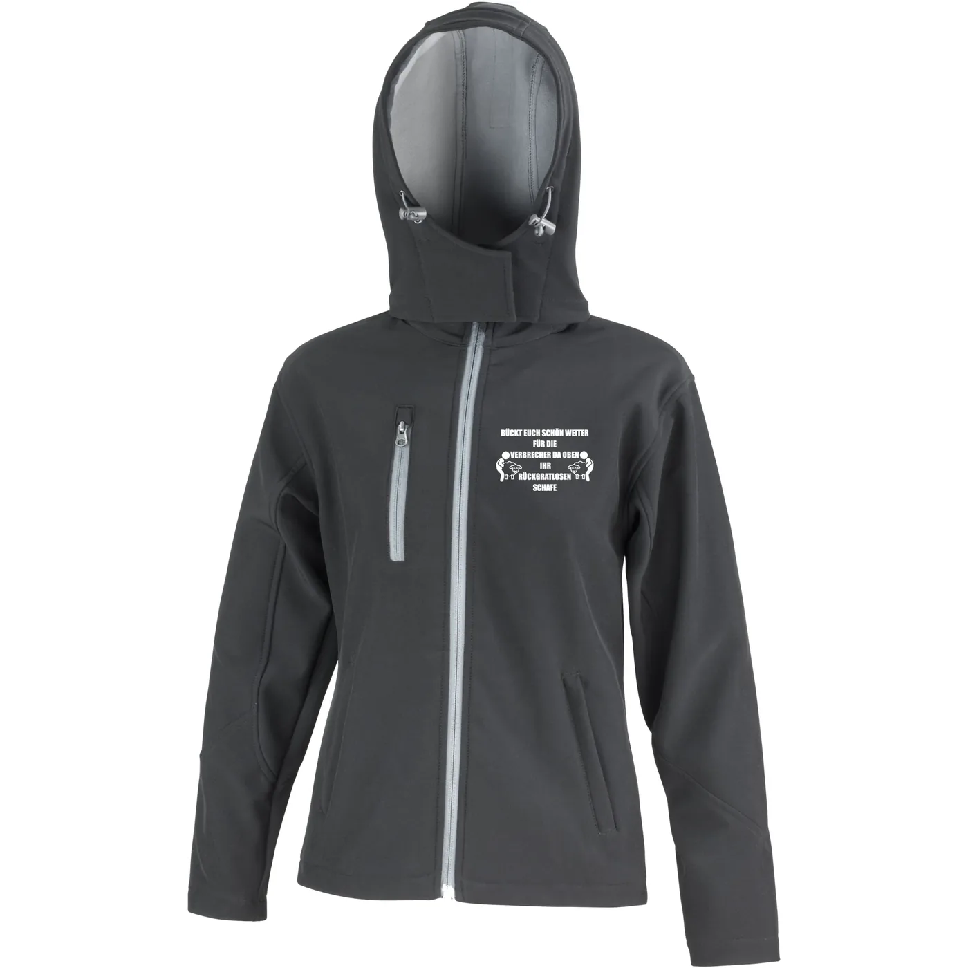 Bestickte Damen Softshell Kapuzenjacke - Bückt euch schön weiter