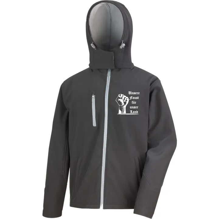 Bestickte Herren Softshell Kapuzenjacke - Unsere Faust für unser Land
