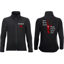Bestickte Damen Softshelljacke "2-lagig" - Heute tolerant morgen fremd im eigenen Land Vorder- und Rückseite