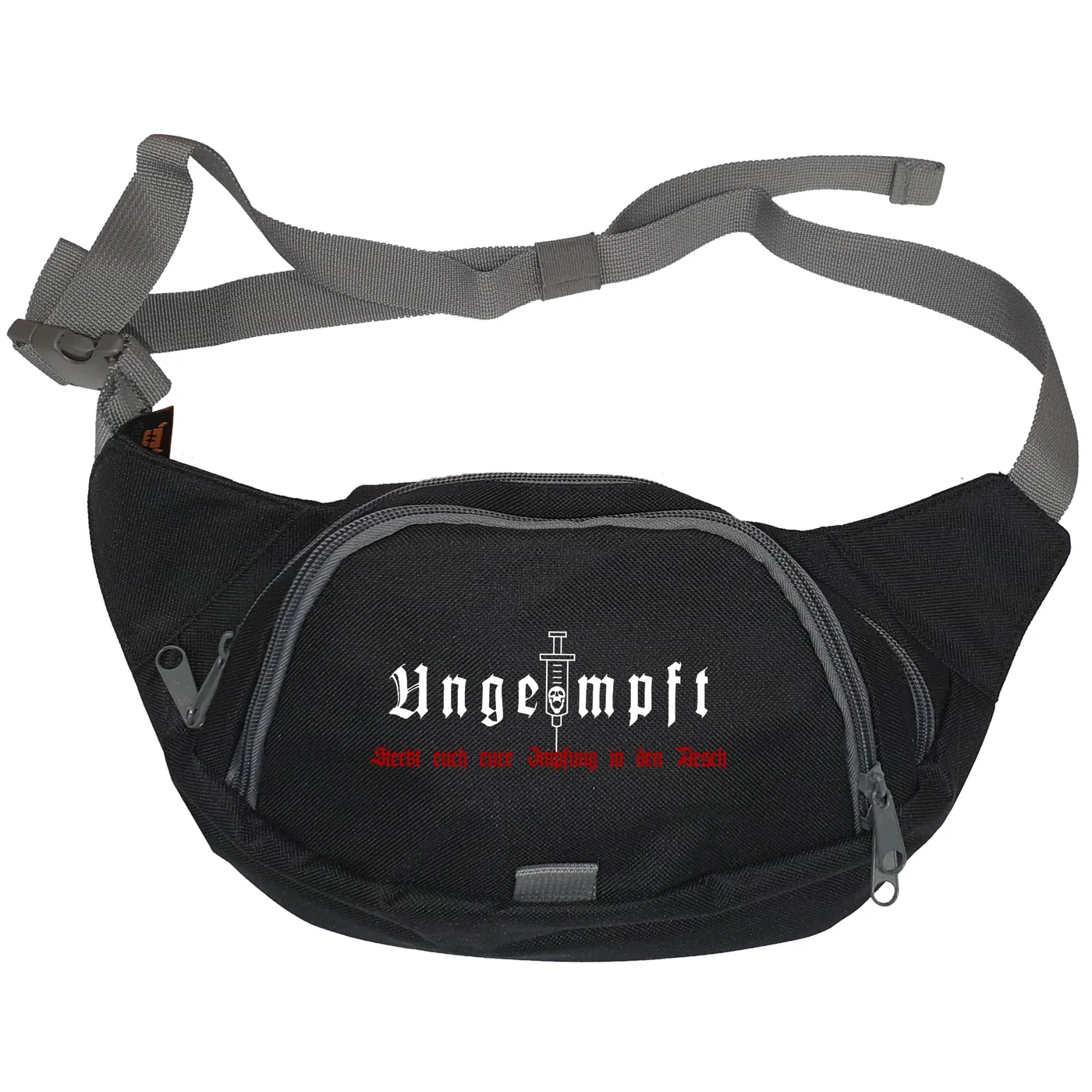 Bestickte Gürteltasche "V3" - Ungeimpft, Steckt euch eure Impfung in den Arsch
