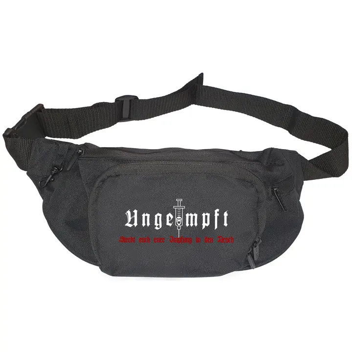 Bestickte Gürteltasche "V1" - Ungeimpft, Steckt euch eure Impfung in den Arsch